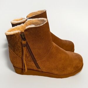 Bearpaw Womans 8 Hickory Brown Megan Suede Winter Zip Up Ankle Bootie Boots